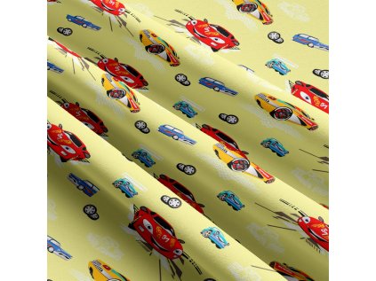 Dětská bavlněná látka metráž Auto sport na Žlutém