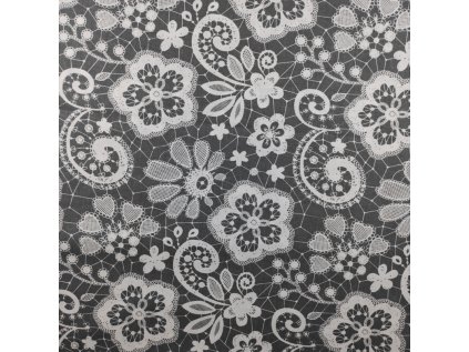 Bavlněná látka. Kytičky krajkové Bílé na Šedém