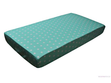 Prostěradlo do postýlky bavlněné na gumu 120x60 cm HVĚZDY na MENTOLOVÉM