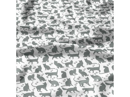 Bavlněné látky, metráž. Kočky Šedé na Bílém