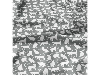 Bavlněná látka, metráž. Kočky Bílé na Šedém