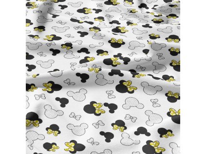 Bavlněná látka, metráž. Kokardy Žluté na Bílém