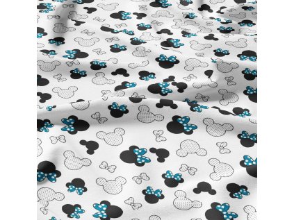 Bavlněná látka, metráž. Kokardy Modré na Bílém