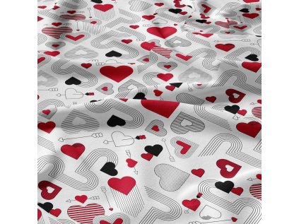 Dekorační bavlněná látka, metráž, Srdíčka na Bílém