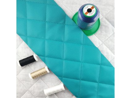 Ekokůže barva Tyrkysová prošívaná ultrazvukem, koženka metráž