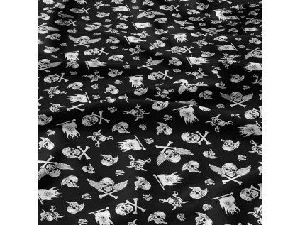 31106 5 bavlnena latka lebky bile na cernem