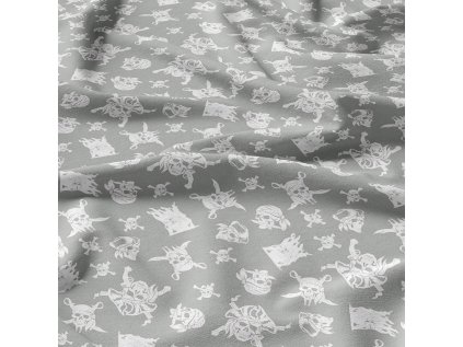 Bavlněná látka Lebky Bílé na Šedém