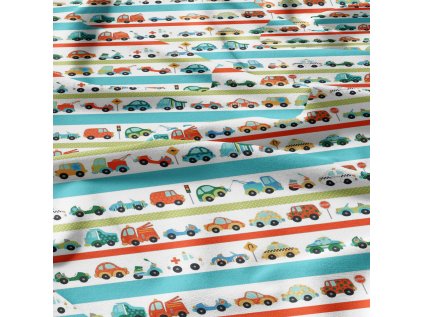 Dětská bavlněná látka metráž Auto na Bílém
