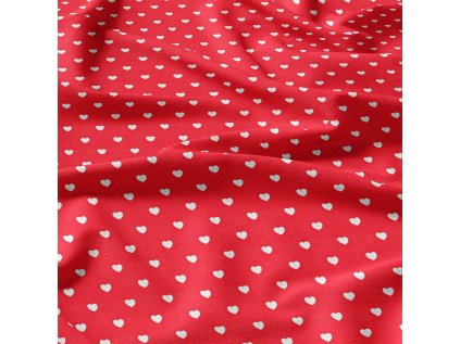 Dekorační bavlněná látka, metráž, Srdíčka mini Bílá na Červeném