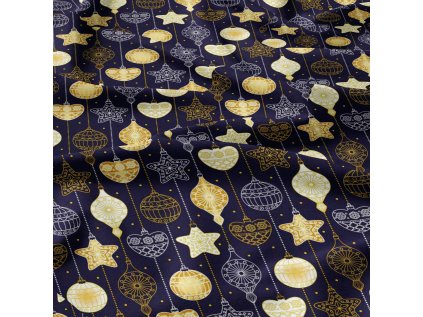 Vánoční bavlněná látka, metráž, šíře 160 cm, Vánoční ozdoby Žluté na Granátovém