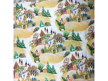 Vánoční bavlněná látka, metráž, šíře 160 cm, Zimní motiv na Bílém