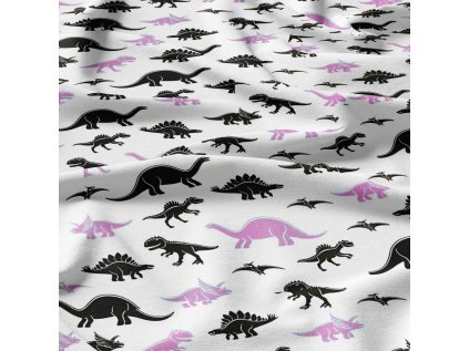 Bavlněná látka, metráž. Dino Černo-Fialový na Bílém