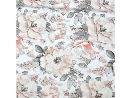 Bavlněná látka Pivoňka na Bílém