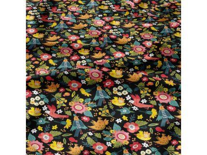 32711 2 bavlnene latky metraz ptaci raje na cernem