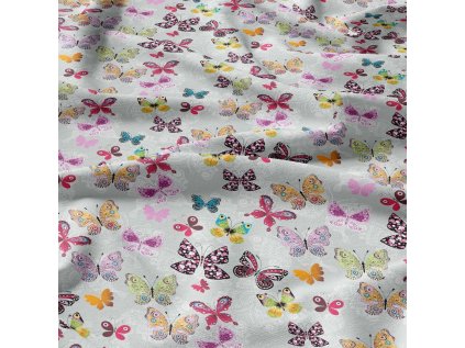 Bavlněné látky, metráž. Motýlci na Šedém