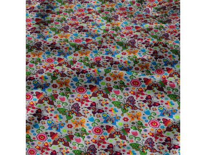 Bavlněná látka, metráž. Motýlci Léto na Šedém