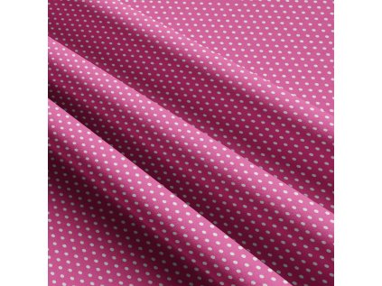 Dětské bavlněné látky, metráž. Puntík 3 mm, Bílý na Amarantovém