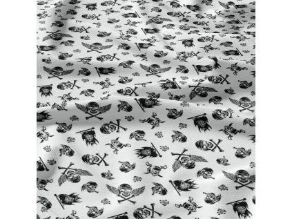 32921 5 bavlnena latka lebky cerne na bilem