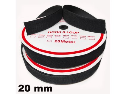 Pásek na suchý zip Háček a Smyčka set černý 20 mm balení 25 m