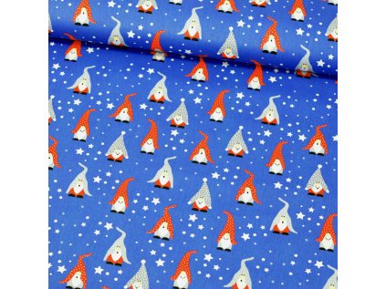 Vánoční bavlněná látka, metráž, šíře 160cm, Skřítci na Modrém