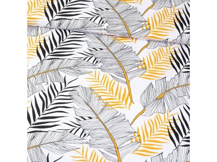 Bavlněná látka Listy Šedé a Žluté na Bílém