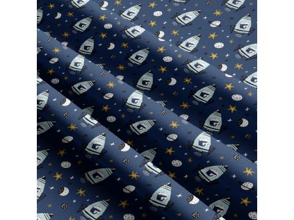 Dětská bavlněná látka metráž Rakety Šedé na Granátovém