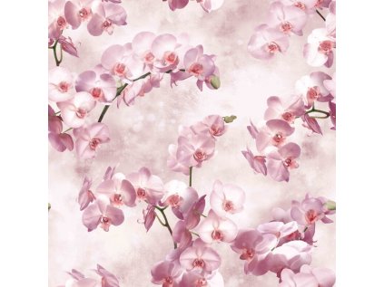 Velurové potahové látky s potiskem, Růžové orchideje