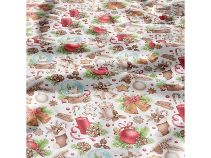 Vánoční bavlněná látka, metráž, šíře 160 cm, Vánoční motiv na Bílém, 10-5