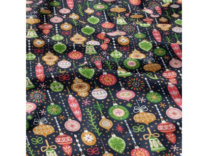 Vánoční bavlněná látka, metráž, šíře 160 cm, Vánoční ozdoby na Granátovém