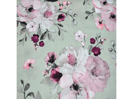 Bavlněná látka Kytičky Růžové na Šedém