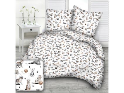 Bavlněná látka, metráž. Kočky a klubko na Bílém