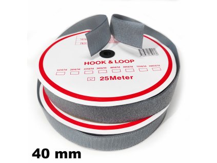 Pásek na suchý zip Háček a Smyčka set šedý 40 mm balení 25 m