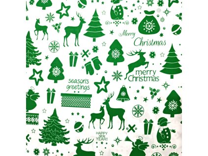 Vánoční bavlněná látka, metráž, šíře 160 cm, Vánoční MIX Zelený na Bílém