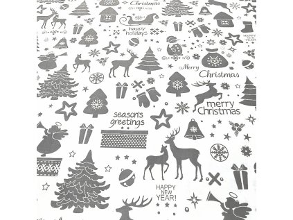 Vánoční bavlněná látka, metráž šíře 160 cm, MIX Šedý na Bílém