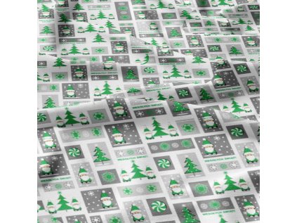 Vánoční bavlněná látka, metráž, šíře 160 cm, Vánoce Šedozelené na Bílém