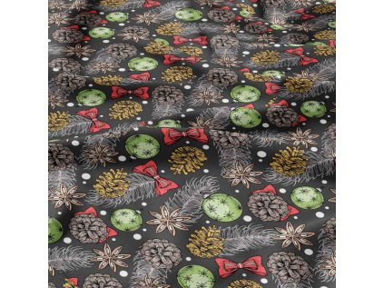 Vánoční bavlněná látka, metráž, šíře 160 cm, Vánoční motiv na Grafitovém