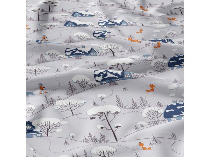 Vánoční bavlněná látka, metráž, šíře 160 cm, Vesnice