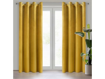 Dekorační velurový závěs s průchodkami HORČICE 140x250 cm
