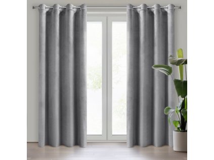 Dekorační velurový závěs s průchodkami ŠEDÁ 140x250 cm