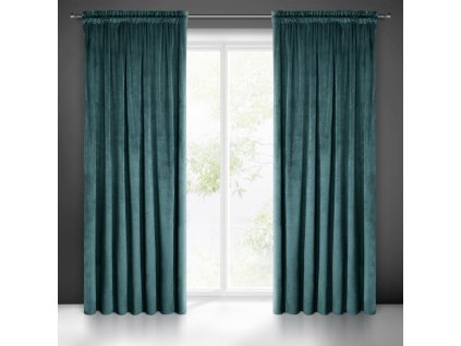 Dekorační velurový závěs s řasící páskou PETROL 140x270 cm