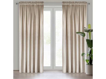 Dekorační velurový závěs s řasící páskou SV. BIEGE 140x270 cm