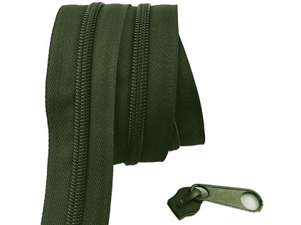 Zip spirálový khaki 8 mm metráž
