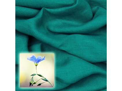 Přírodní lněná látka Oskar, Tyrkysová, 265 gr/m2