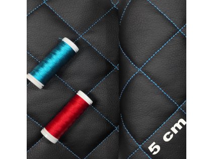 Ekokůže 5x5 barva Černá prošívaná Tyrkysovými nitěmi, metráž, 145 cm