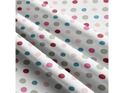 Dětské bavlněné látky, metráž. Puntík 18 mm, Multi na Bílém