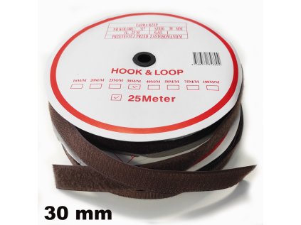 Pásek na suchý zip Háček a Smyčka set hnědý 30 mm balení 25 m