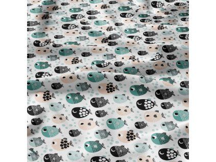 36416 5 detska bavlnena latka metraz ryby na bilem