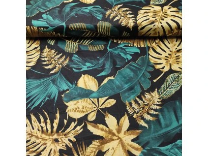 36500 5 bavlnena latka palmove listy na cernem