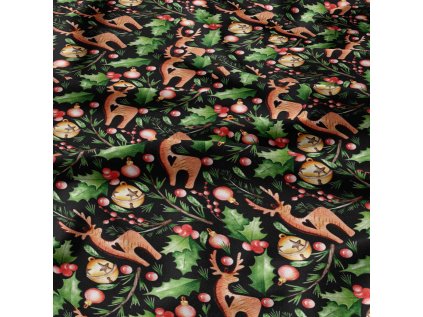 Vánoční bavlněná látka, metráž, šíře 160 cm, Vánoční motiv na Černém