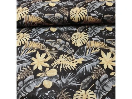 36722 5 bavlnena latka listy sede a zlute na cernem